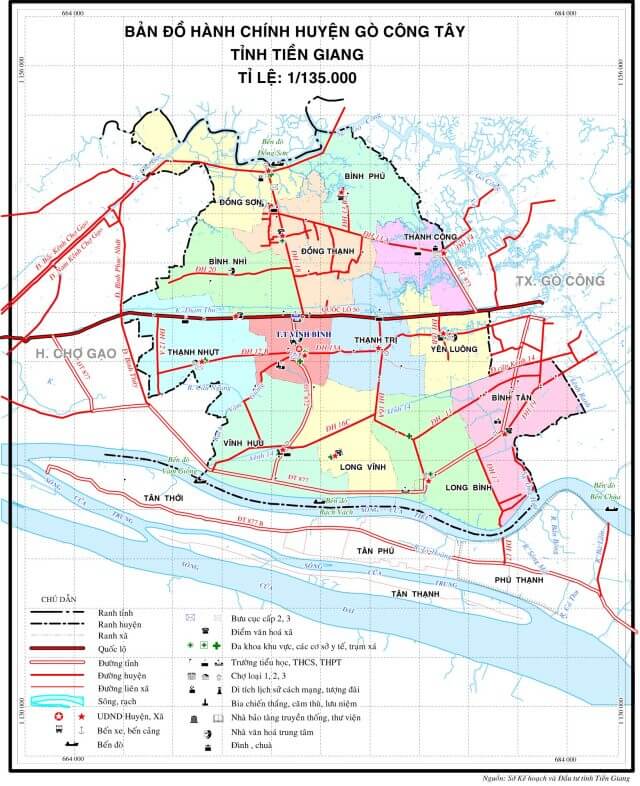 BẢN ĐỒ HÀNH CHÍNH HUYỆN GÒ CÔNG TÂY